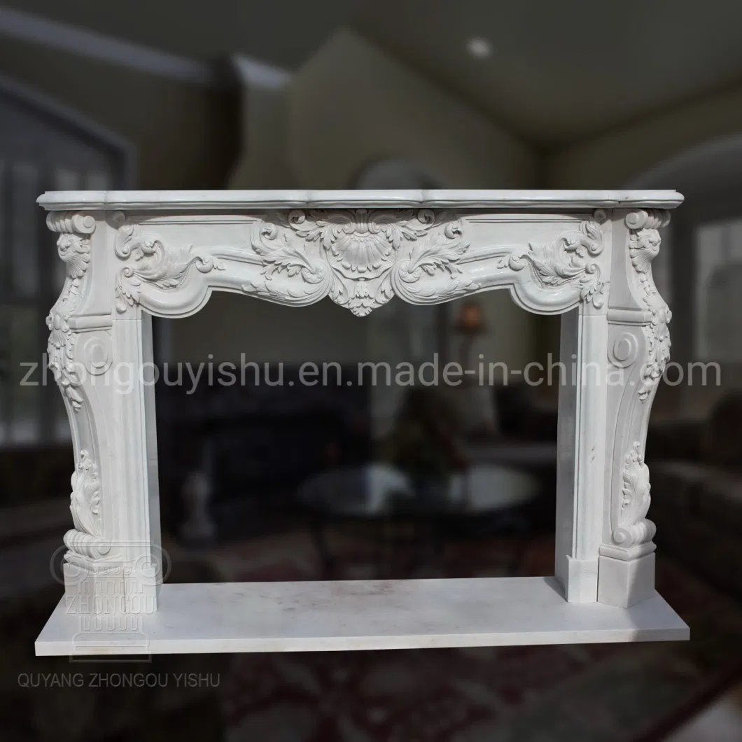 Basic Customization Home Decoration White Marble Fireplace Mantel French Style Hand Carved Marble Interior Design Fireplace