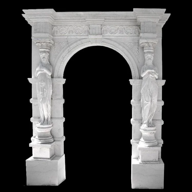 Hand Carved Decorative White Marble Door Surround with Statues