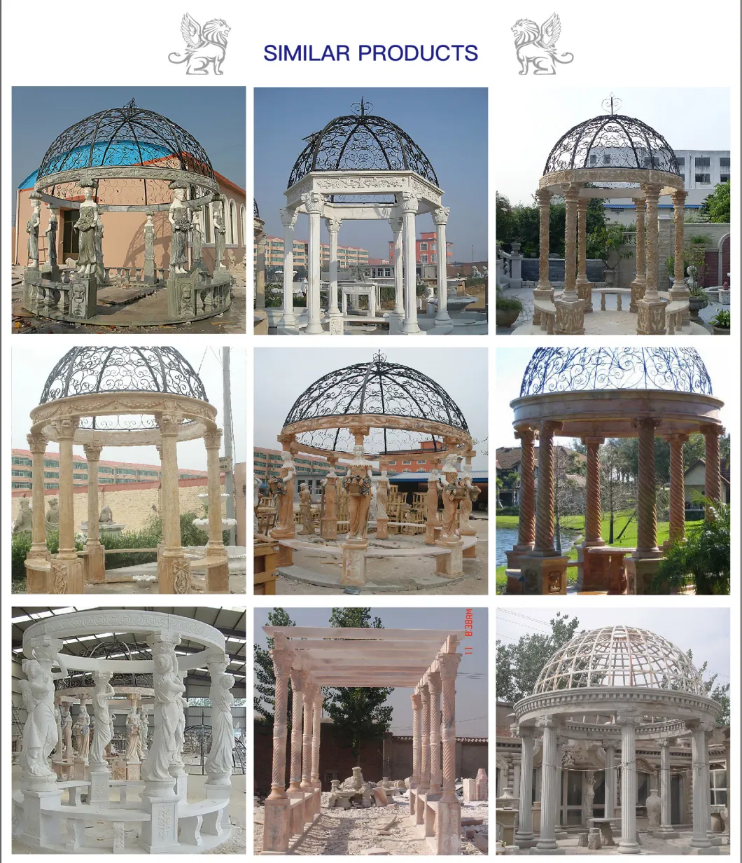 Factory Custom Size Outdoor Large Garden Natural Stone Hand Carved White Marble Column Gazebo