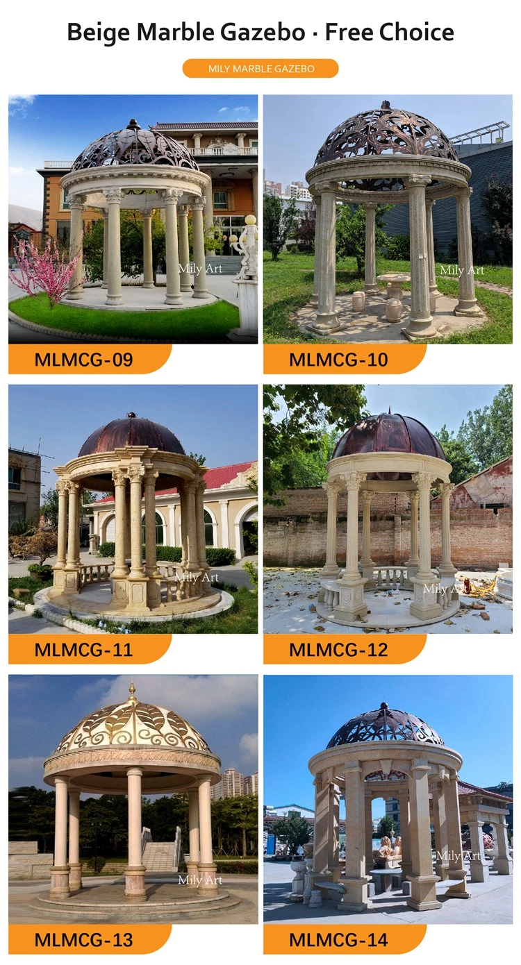 Outdoor Garden Natural Stone Hand Carved Large Beige Marble Gazebo