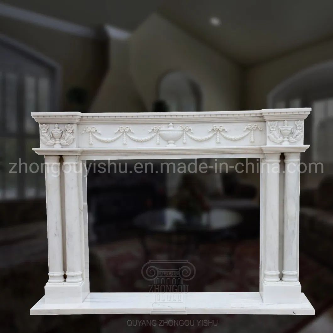 Basic Customization Home Decoration White Marble Fireplace Mantel French Style Hand Carved Marble Interior Design Fireplace