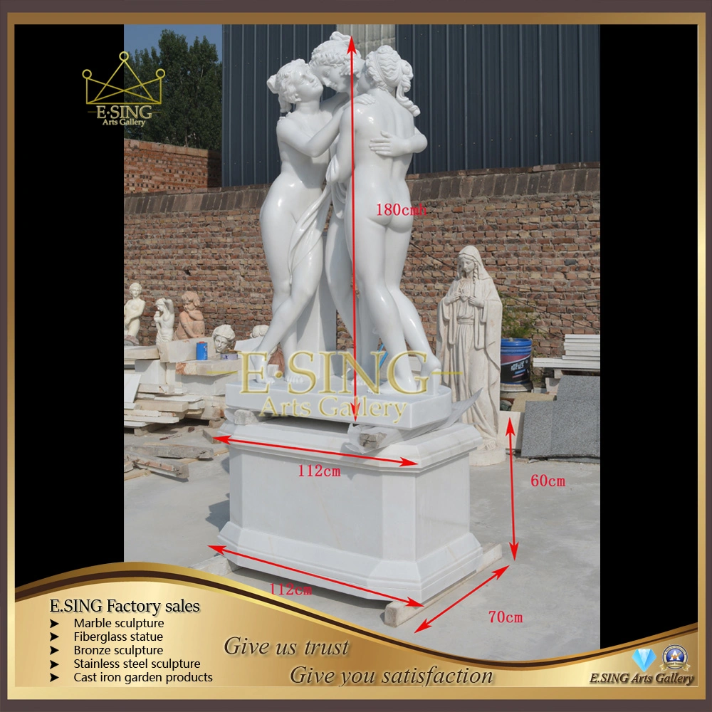 Handmade Garden Figure Marble Sculpture Three Beautiful Gods Sichuan White Polished Bright Stone Sculpture