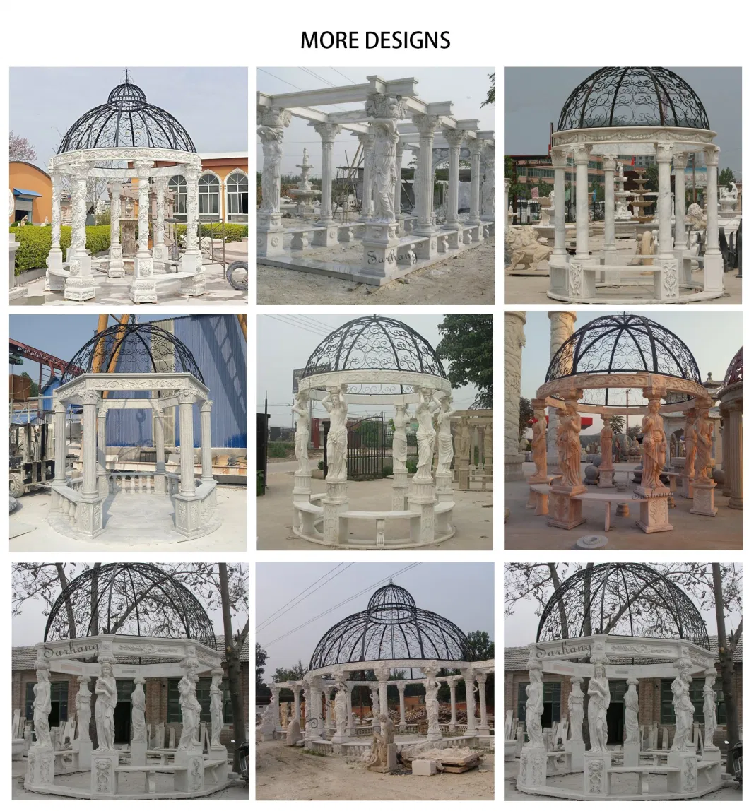 Wholesale Custom Large White Marble Gazebo with Metal Top