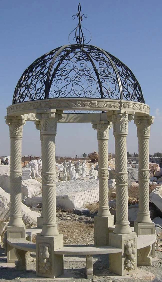 Factory Custom Outdoor Garden Decor Large Metal Roof Stone Carved White Marble Gazebo