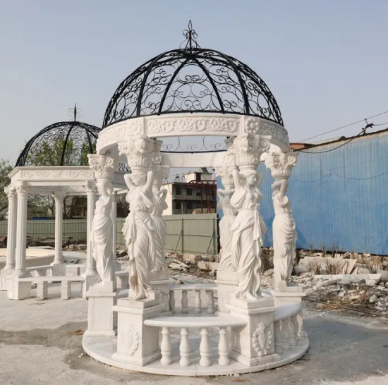 Coluna de escultura de fadas em mármore branco, estilo europeu ocidental, rua pública, praça, pátio, casa, pátio, jardim, gazebo, escultura em mármore