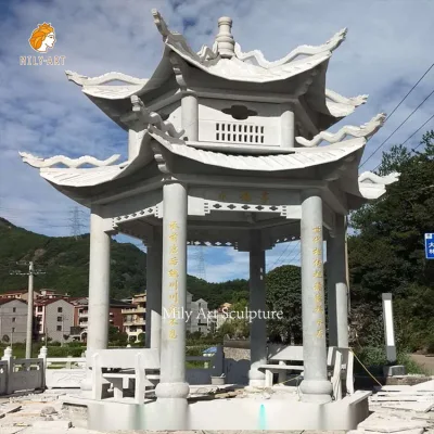 Gazebo de mármore natural branco do grande pavilhão octogonal chinês feito sob encomenda da camada dupla