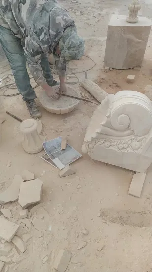 Egito creme mármore pedra escultura fonte de água jardim decorar fonte (sy