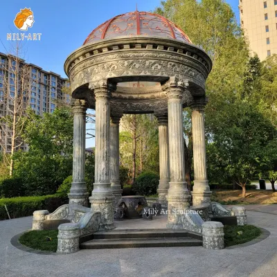 Decoração de jardim estilo chinês pavilhão redondo pedra natural gazebo de mármore verde