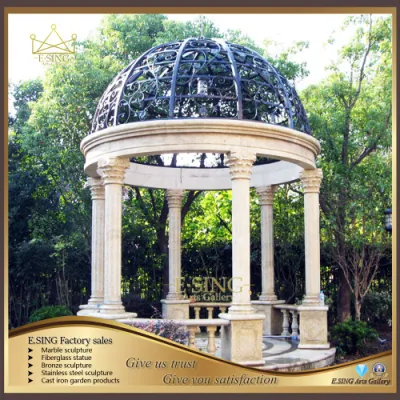 Gazebo de coluna de granito de pedra natural para decoração externa com parte superior de ferro