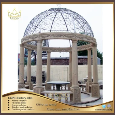 Venda imperdível gazebo de granito amarelo enferrujado, coluna romana, gazebo de pedra de granito ao ar livre com telhado de metal, decoração de jardim, gazebo ao ar livre